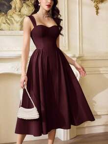 Vestido de mujer elegante y vintage con bolsillos, vestido casual para té, fiesta, vacaciones, verano, para fiesta, boda, graduación, cumpleaños, Pascua y primavera - Rosa Roja - Ver 1