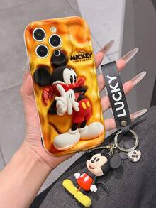 Disney Mickey Mouse Phone Case With Mickey Charm And Lanyard - Cute Mickey Protective Case With Bandana Style And Cheese Textured Background Design, Beaded Bracelet For Easy Carrying, Compatible With IPhone 17, 16, 15, 14, 13, 12, 11 Pro Series, Ideal For Birthdays, Holidays, Anniversaries, Graduation Gifts, Or Any Special Occasion To Surprise Family, Friends, Classmates, And Loved Ones. - White - View 5