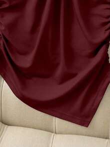 Top corto sin mangas decorado con metal negro, top de punto ajustado de verano informal con bajo asimétrico, top de diseñador tipo halter, tops elegantes y clásicos sin mangas para mujer, tops con cremallera, top burdeos, top fruncido - Burdeos - Ver 4