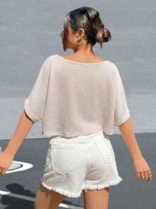 Camiseta de mujer de punto a rayas de estilo minimalista y casual, de un hombro, con efecto dopamina, adecuada para el uso diario, citas, reuniones, otoño/invierno/verano, Navidad, Año Nuevo, Acción de Gracias, fiestas, bodas, playa, ceremonias de graduación, moda, elegante, casual, salidas, citas, reservas, viajes, brillante, Día de San Valentín, vacaciones, Y2K y otras ocasiones. - Albaricoque - Ver 2
