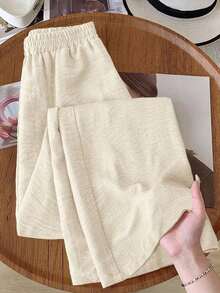 Pantalones de pierna ancha de unicolor versátiles y casuales para mujeres - Blanco y Negro - Ver 1