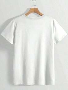 [Camiseta Deportiva] Una camiseta 100% para mujer con cuello redondo, ropa de primavera y verano para mujer, una opción elegante y casual, estampados divertidos, para ocasiones festivas, entrega local. Camiseta de talla grande relajada, tela suave, transpirable y cómoda. - Blanco - Ver 3