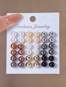 18pairs/Set New Arrival Multi-Color Pearls Fashionable Mini Stud Earrings Combo - Pearl - View 1