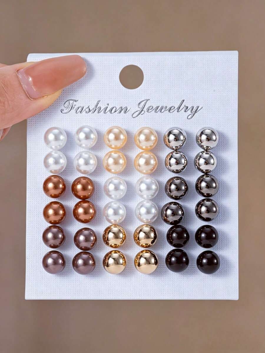 18pairs/Set New Arrival Multi-Color Pearls Fashionable Mini Stud Earrings Combo - Pearl - View 1