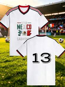 Mexico Soccer Jersey With Fashion Design And Creative Print For Football Fans Perfect Gift For Sports Events And Casual Wear - White - View 1