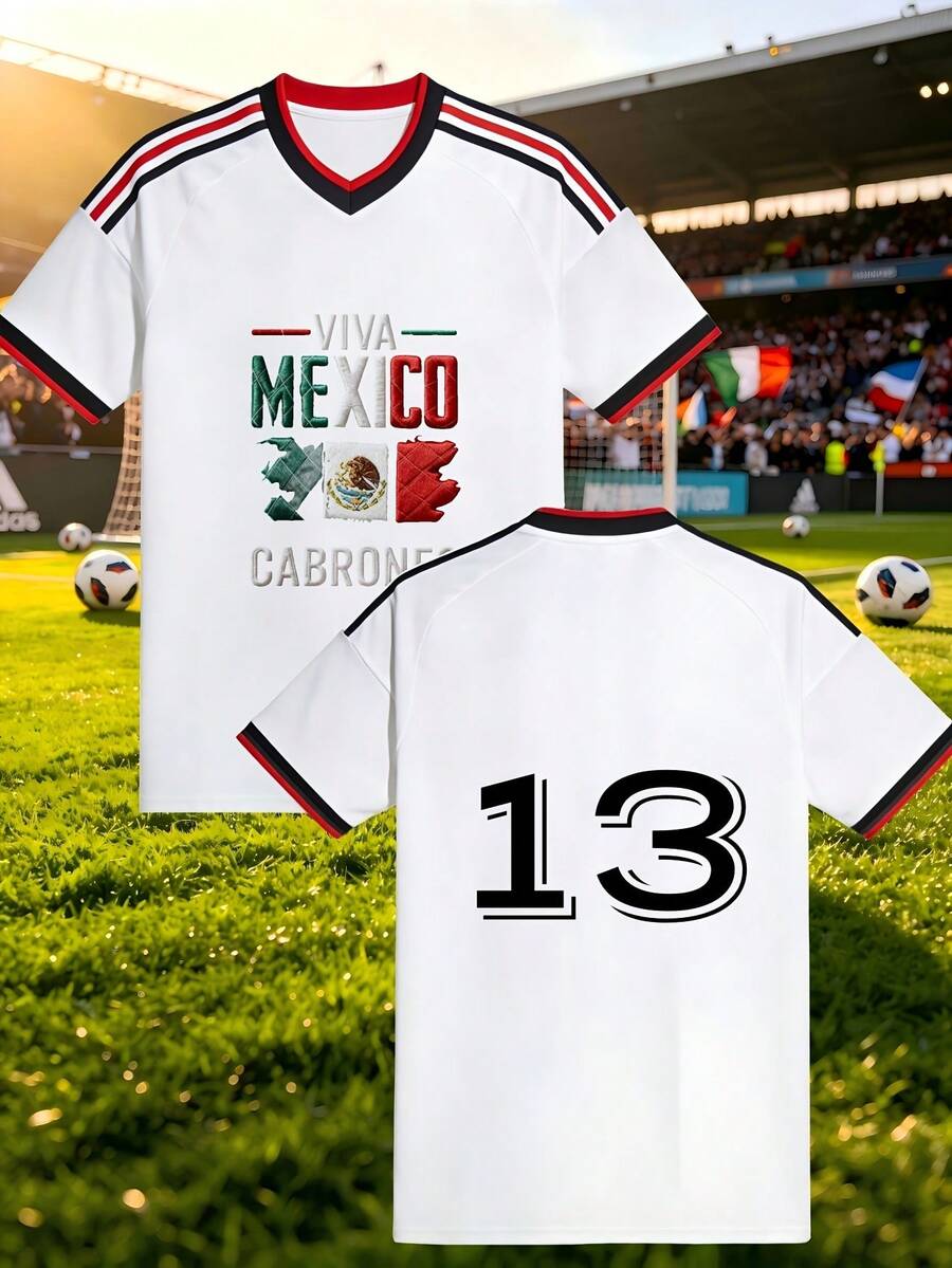 Mexico Soccer Jersey With Fashion Design And Creative Print For Football Fans Perfect Gift For Sports Events And Casual Wear - White - View 1