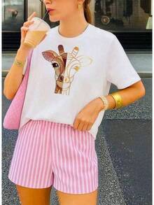 A Short-Sleeved T-Shirt With A Retro American Style, Loose Fit, Print (The Pants Are Just Style Suggestions), Thick Multicolored T-Shirt, 100% Cotton Material, Modern Print, Suitable For Both Men And Women, New Spring/Summer/Autumn Style, Breathable And Comfortable, Simple And Versatile, The Stylish Unisex Tropical Print T-Shirt Is Very Suitable For Holidays, Halloween And Mexican Independence Day Parties. - 白色 - 查看 9