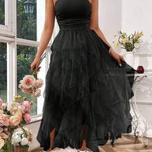 Raffinéa Women's Solid Color Mesh Panel Strapless Dress Maxi Women Outfit - Rosa - Ver 7