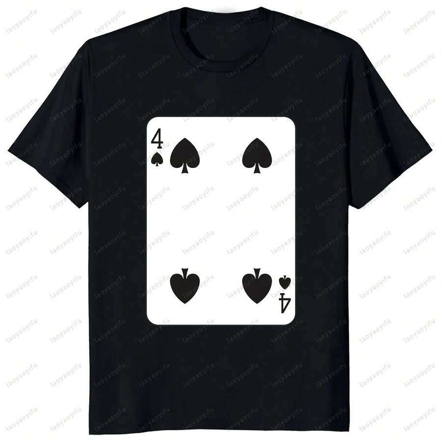 Camiseta con estampado gráfico de cartas de póker del número 4 al 10, camiseta informal de moda holgada estilo Harajuku para hombre, camisetas de manga corta - forma - Ver 1