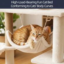 125cm Multi-Level Plush Cat Tree With Sisal Scratching Posts | Cozy Condo, Hammock & Dangling Ball Toy | Sturdy Climbing Ladder & Perches | All-In-One Cat Furniture For Climbing, Resting & Playing, Ideal For Indoor Cats - Beige 1 - View 8