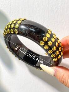 1 pieza Brazalete de estilo barroco vintage con incrustaciones de diamante de imitación exagerado, brazalete de textura de madera abierto con decoración de remaches de estrella de varios elementos - Multicolor D - Ver 5