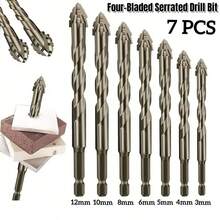 7件套3-12毫米四刃锯齿硬合金钻头，适用于玻璃/瓷砖/混凝土/金属钻孔工具套装 - A - 查看 2