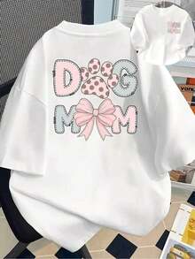 Camisetas de manga corta de talla grande para mujer, ideales para el verano, camisetas básicas de uso diario, camiseta estampada de manga corta con diseños frontales y traseros - Temática de mamá de perro, mascota - Camiseta estampada de primavera/verano para mujer, artículo de moda, versátil y casual, transpirable y cómoda. - Blanco - Ver 11
