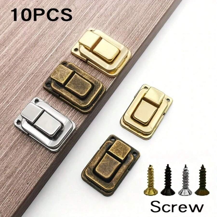 Khóa chốt vuông bằng sắt mạ đồng/vàng/bạc, kiểu hộp, thích hợp cho hộp trang sức, tủ, hộp gỗ nhỏ, các loại hộp thủ công thông thường, rương hành lý và khóa. - Nhiều màu - Xem 1