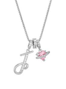 1 pieza Collar de acero inoxidable dorado con colgante de corazón rosa, letra personalizada y circonita cúbica exquisita, collar con letra de nombre simple, regalo de moda para novia, mamá, familia, amiga, hija, adecuado para aniversario, Día de San Valentín, Día de la Madre, cumpleaños, graduación, uso diario, boda, baile de graduación - Plateado - Ver 32