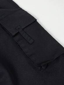 1pc Tween Boys Street Fashion Side Pocket Outdoor Exercise Indoor Casual Zipper Pocket Cargo Pants, Suitable For Spring, Summer, Autumn, Winter - Black - View 8