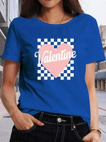 Camiseta clásica de manga corta estampada para mujer, un regalo para el Día de San Valentín, la primera opción para primavera y verano. Adecuado para ropa de oficina, salidas informales y relajación en casa. Más vendido - Azul - Ver 3