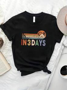 100% Cotton Fitted T-Shirt - Stylish 180g Women's Summer T-Shirt | Crew Neck Design, Slightly Stretchy Fabric, Animal Print. Women's Summer Graphic Tees. Casual Printed T-Shirt For Women, Short Sleeves And Crew Neck, Local Spring/Summer Streetwear. - 黑色 - 查看 8