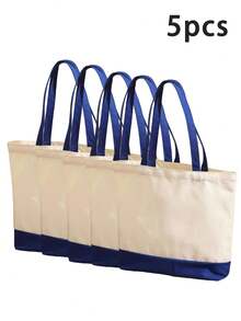 Colorblock Canvas Shoulder Tote Bag, Wide Comfortable Handle, Large Open Top For Easy Storage, 3 Available Colorways - View 13