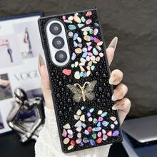 1个珍珠蝴蝶水钻硬壳手机壳，适用于三星Galaxy Z Fold 7 6 5 4 3 5G - 黑色 - 查看 3