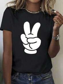 Camiseta con estampado de patrón Ye 100%, camiseta casual de temporada para mujer, camiseta de manga corta con cuello redondo, para deportes al aire libre, regalo de vacaciones. Transpirable y cómoda, ideal para deportes y ocio, blusa de cuello redondo, camisa > Hermosa. - Negro - Ver 11