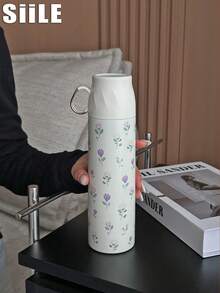 1pc 500ml (16.9oz) Stainless Steel Double Wall Insulated Tumbler With Lid And Handle, Rose Floral Pattern, Suitable For Outdoor, Office, Home, School, Car, Gym, Travel, Birthday, Holiday, Mother's Day, Father's Day, Back To School, Valentine's Day Gift - Multicolor - View 9