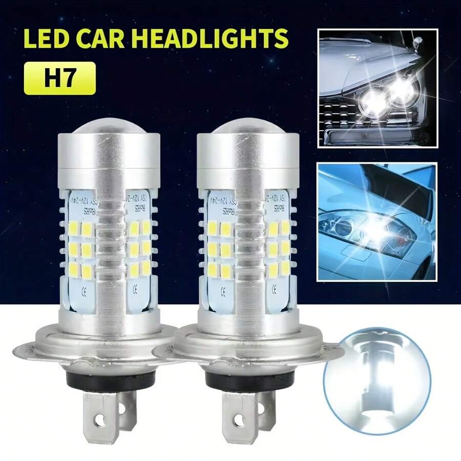 Bộ 2 bóng đèn pha LED H7 cho ô tô - Ánh sáng trắng siêu sáng 6000K, tương thích với điện áp 12V/24V, điều chỉnh độ chiếu xa/gần, đèn chạy ban ngày tự động, tăng cường khả năng quan sát và an toàn, nâng cấp hệ thống chiếu sáng xe, thiết kế bóng đèn thời trang, cấu trúc bóng đèn bền bỉ, không cần pin.