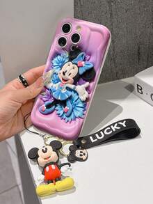 Disney Minnie Mouse Phone Case With Minnie Charm And Lanyard - Cute Minnie Protective Case With Blue Floral Dress And Pink Background Design, Equipped With Delicate Minnie Decorative Lanyard And Beaded Bracelet For Easy Carrying, Compatible With IPhone 17, 16, 15, 14, 13, 12, 11 Pro Series, Ideal For Birthdays, Holidays, Anniversaries, Graduation Gifts, Or Any Special Occasion To Surprise Family, Friends, Classmates, And Loved Ones. - 白色 - 查看 4