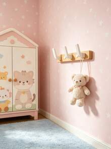 1pc Baby Room Storage Rack | 0-6 Years Infants & Moms | Natural Solid Wood Base + Thickened ABS Hooks, No Burrs, For Clothes, Stable Load-Bearing | Baby Room Wall-Mounted Hooks, Can Hang Baby Hats, Bibs, Aprons, Clothes, Towels, Drill-Free Installation, Space-Saving, Suitable For Baby Room, Children's Room Walls | Children's Solid Wood Wall-Mounted Hook Rack | Baby Room Clothing Storage, Towel Hanging, Wall Organization, All Seasons - Multicolor - View 10