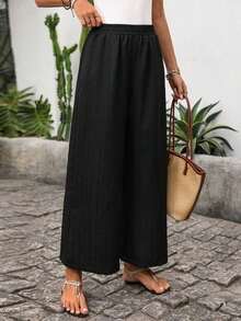 Pantalones casuales de unicolor para mujer, aptos para el verano - Negro - Ver 7