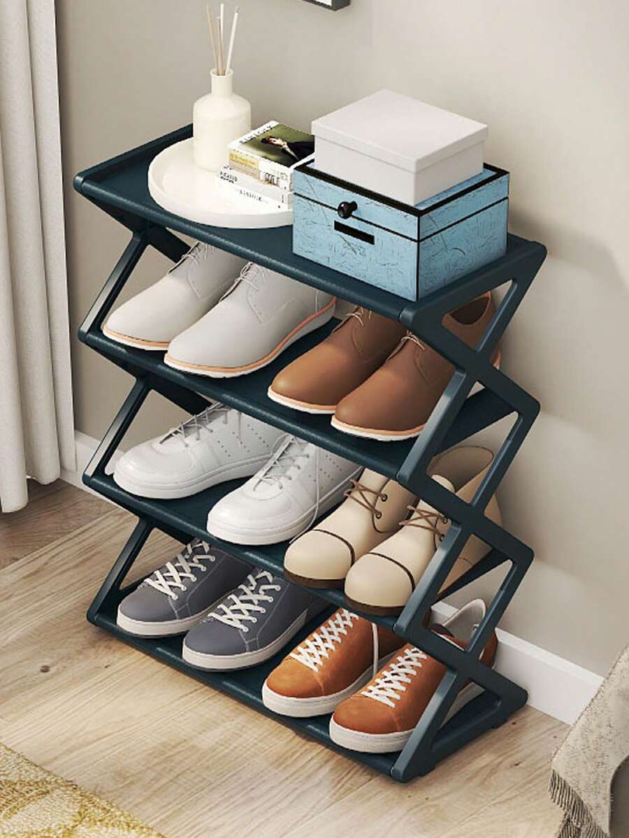 Space-Saving Multi-Tiered Entryway Shelf With Stable X-Shape Frame Sleek Simple Multi-Tier Shoe Rack For Apartment Renters Versatile Four-Tier Bookshelf Or Shoe Rack Ideal For Hallway College Shoe Rack Entryway Storage Furniture Kitchen Dorm Shelf Room Decor Organizer Essentials