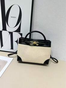 BV Bottega Small Andiamo Bolso de mujer tejido a mano en cuero genuino Bolso de bolso de mano tipo cubo con patrón tejido para mujer, bolso de marca, elegante bolso de mano para señora bolsa de regalo exquisita, bolso de bolso de mano de lujo para mujer, bolso cruzado de moda para mujer, adecuado para chicas, estudiantes estudiantes universitarios damas de oficina, madres de mediana edad para uso diario, compras oficina, clase, reuniones, citas, actividades al aire libre también un regalo ideal para Bolso bandolera para mujer, versión coreana, estilo ins, bolso de paja tejido, bolso de mano versátil de moda para el verano 2026. - Negro - Ver 2