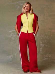 Cárdigan rojo casual para mujer - Amarillo claro - Ver 2