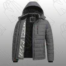 Men's Thermal And Lined Nylon Jacket With Removable Hood - 灰色 - 查看 5
