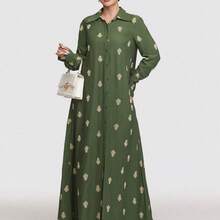 Women's Floral Print Long Sleeve Single-Breasted Casual Long Abaya Dress Modest - Morado - Ver 4