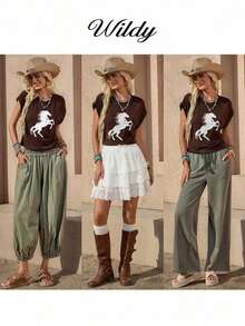 LUNE Camiseta de Manga Murciélago con Cuello Redondo, Casual - Blanco 5 - Ver 2