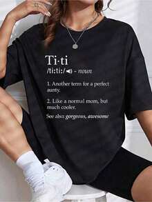 Women's Crew Neck T-Shirt - Printed, Casual, Short Sleeve, Breathable, 100% Cotton - Basic Cotton T-Shirt For Women - 黑色 - 查看 1