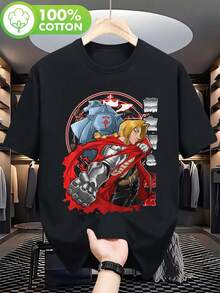Una camiseta suave y transpirable con un diseño de de dibujos animados para hombres y mujeres, perfecta para fiestas casuales. Incluye cuello redondo y mangas cortas, y para ocasiones como cumpleaños, Halloween, Navidad o excursiones de pesca. - Negro - Ver 6