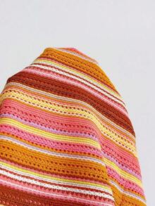 Nuevo mono mini con tirantes de punto multicolor a rayas, sin espalda, adecuado para otoño/invierno, Halloween, Año Nuevo, carnaval, fiesta, cita, té de la tarde, playa, como capa o prenda exterior - Multicolor 2 - Ver 7
