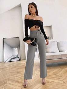 Pantalones de pierna recta unicolores - Gris Claro - Ver 5