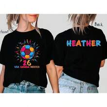 USA, CANADA, MEXICO, 2026 World Cup, New Unisex Pure Cotton T-Shirt, Casual, Plus Size, Crew Neck, Loose Fit - 黑色 - 查看 11