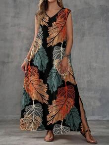 Vestido sin mangas con estampado geométrico para mujer - Multicolor 2 - Ver 4