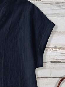 Camisa negra minimalista y casual para mujer, adecuada para el verano - Azul marino - Ver 4