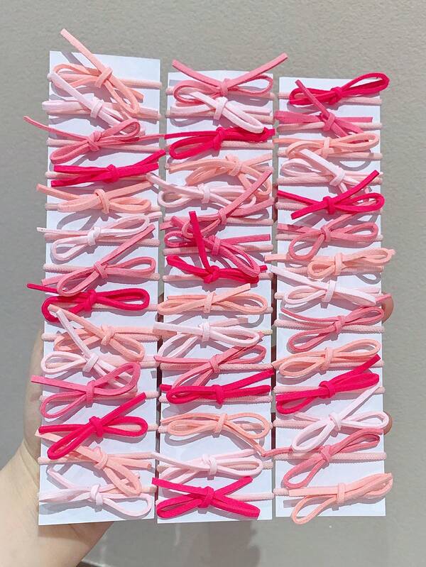 10pcs Pink Cute Korean Style Velvet Bow Hair Ties, Non-Damaging Daily Versatile Hair Accessories