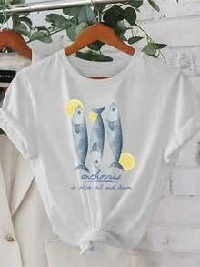 Camiseta de mujer con estampado gráfico de Venecia, Italia, de cuello redondo, informal, de manga corta, parrimavera y verano - Blanco - Ver 2