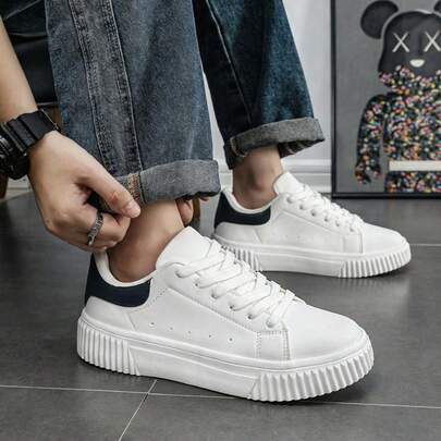 Men's New Lace-Up Casual Sports Shoes, Round Toe Comfortable Lightweight Versatile Soft Sole Low-Top Outdoor All Season, Suitable For Outdoor, Daily Commute