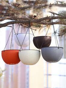 2pcs Vintage Rattan Honeycomb Pattern Double-Layer Hanging Planter Baskets, With Drainage Holes And Hook For Indoor/Outdoor, Balcony, Patio, Garden Decor, Modern Hanging Planters | Durable Plastic Material For Plants - Flowerpot - View 2