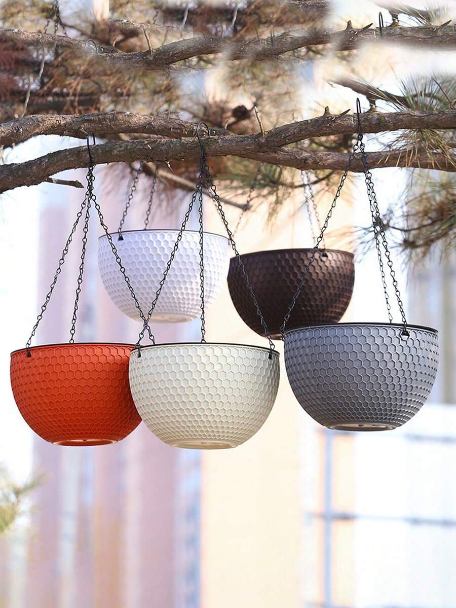 2pcs Vintage Rattan Honeycomb Pattern Double-Layer Hanging Planter Baskets, With Drainage Holes And Hook For Indoor/Outdoor, Balcony, Patio, Garden Decor, Modern Hanging Planters | Durable Plastic Material For Plants