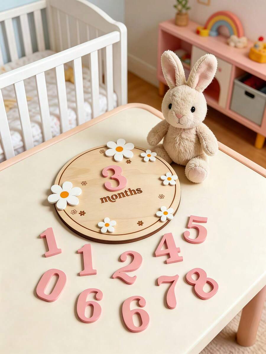 Runde Holz-Meilensteinkarten-Set für Babys, 1-12 Monate Säuglings-Wachstums-Meilenstein-Markierungen, Neugeborenen-Geburts-Erinnerungskarten, Schwangerschafts-Reise-Andenken-Anhänger, Baby-Fotografie-Requisiten, geeignet für Babyparty, Weihnachten und Neujahrs-Babygeschenke - Verschiedenfarbig - Übersicht 1