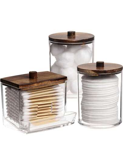 1/2/3 Packs Qtips Holder Bathroom Container, 10 OZ Cotton Ball/Swabs Dispenser, Apothecary Jar Organizer For Storage